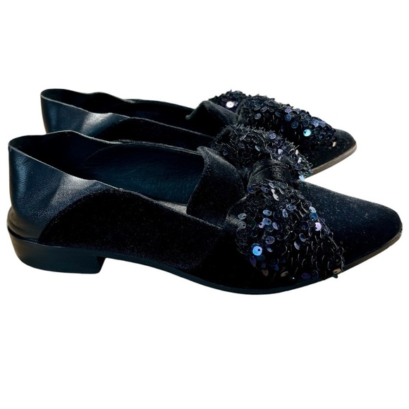 Shellys London Collapse Heel Flat Shoes Black Velvet Size Womens 7.5 - Picture 4 of 8